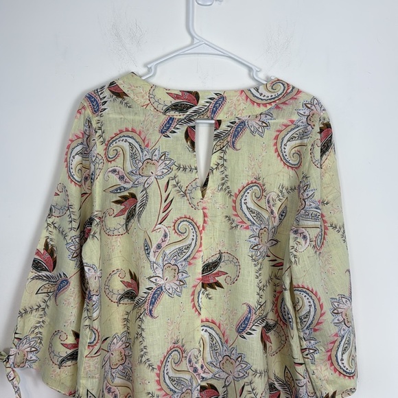 J. Jill Love Linen Paisley Floral Midsummer Top in Light Zest Yellow Size Medium - Picture 8 of 13